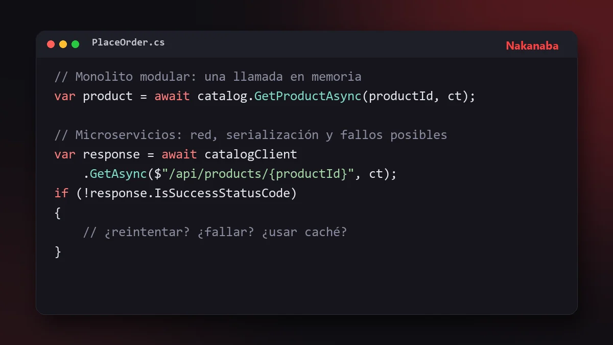 Fragmento de código C# que compara una llamada en proceso con una llamada HTTP con reintentos