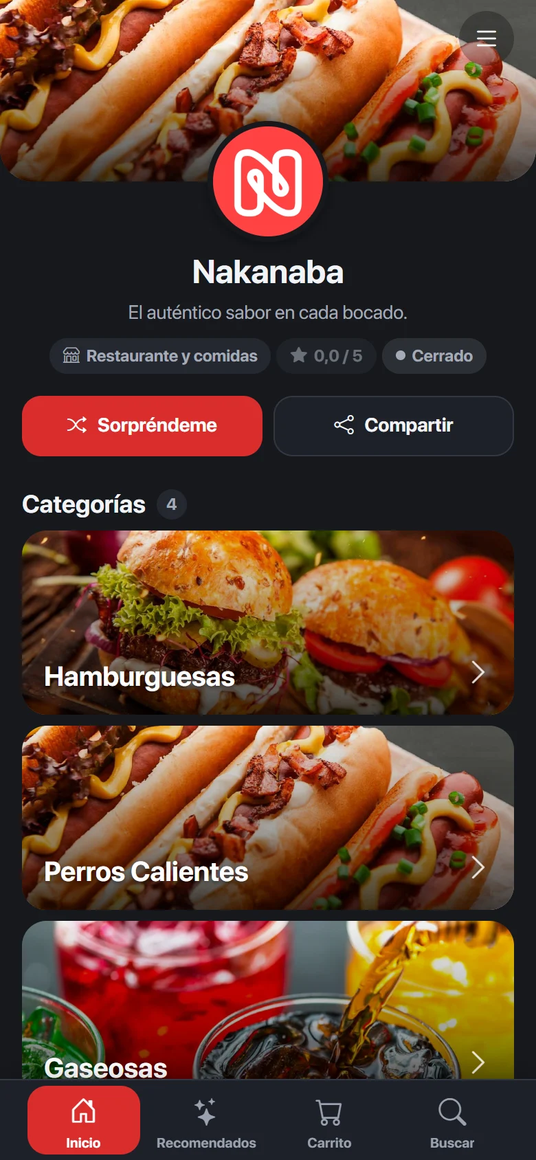 Inicio de una tienda Vitrin en el celular